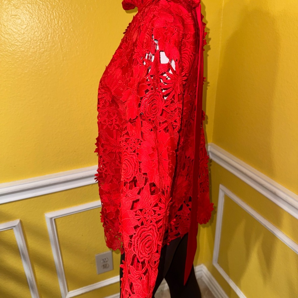 Tuckernuck Red Floral Lace Blouse - Picture 4 of 14